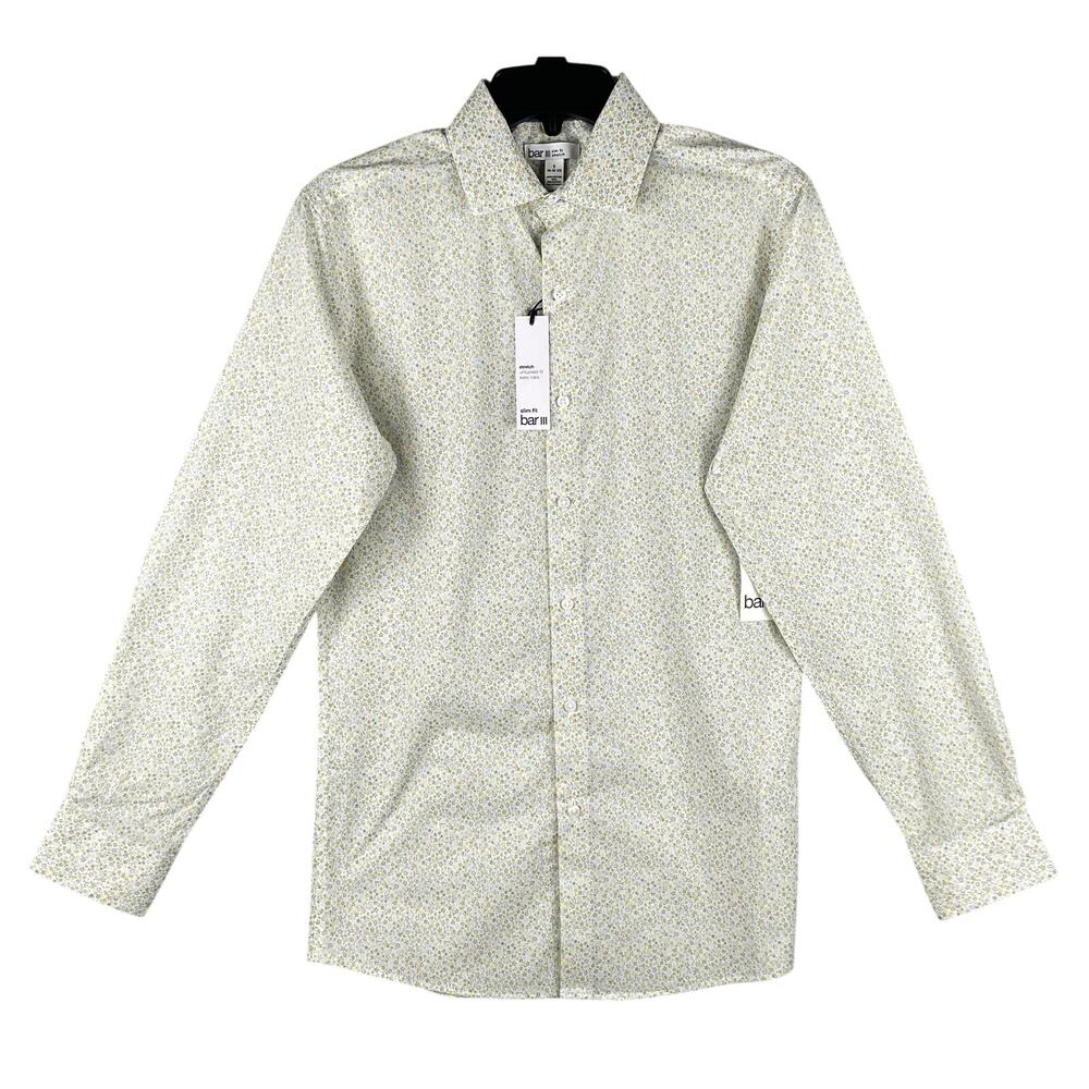 Bar III Dress Shirt Men's Small 14-14.5 Slim Fit Floral Print Long Sleeve NWT